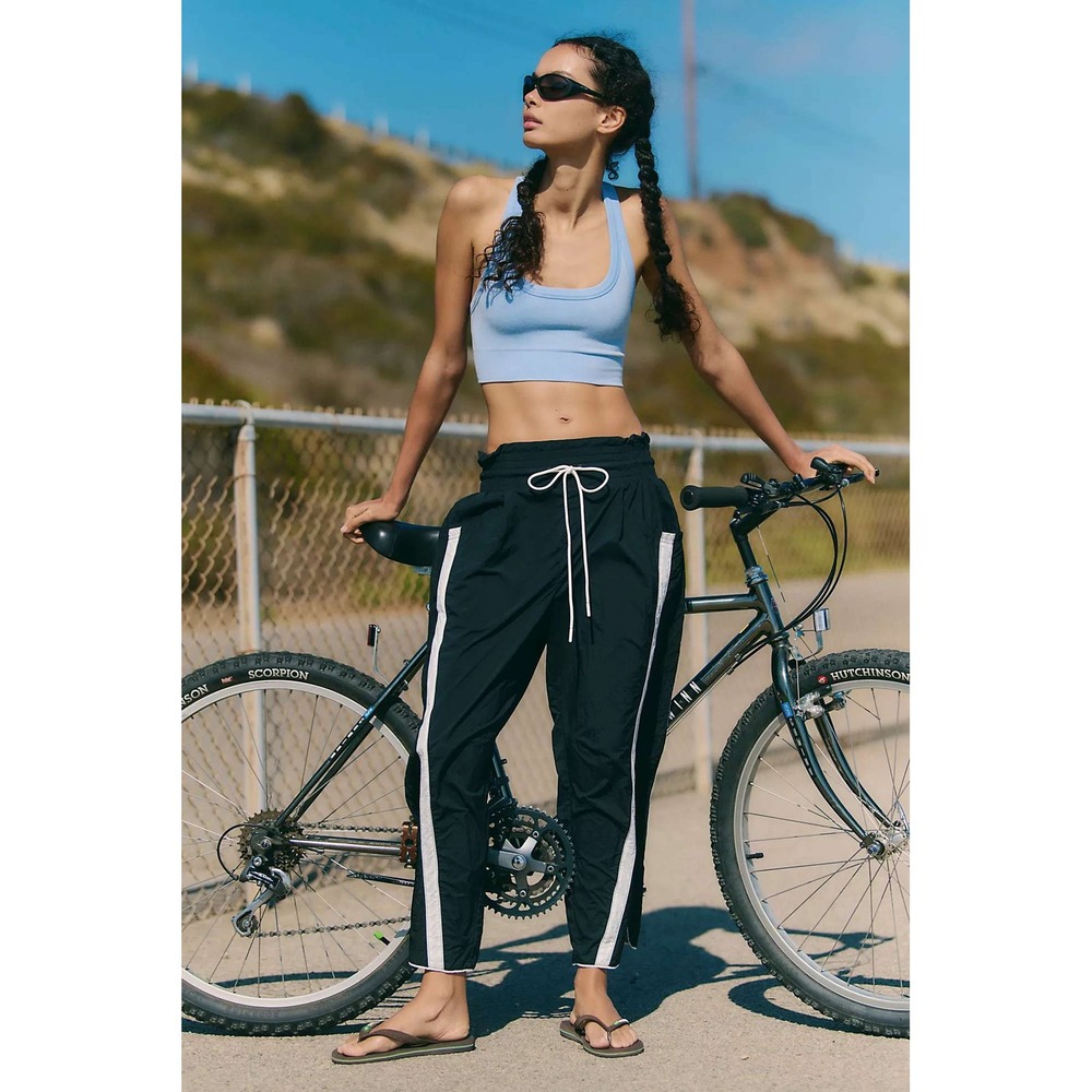 FP Movement Free People Way Home Jogger Pants Black White Stripe Smocked Small